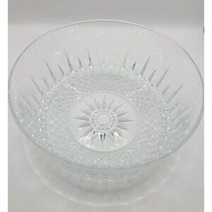Vintage Arcoroc France Crystal Glass Serving Bowl 8" Diamond Starburst Diamond
